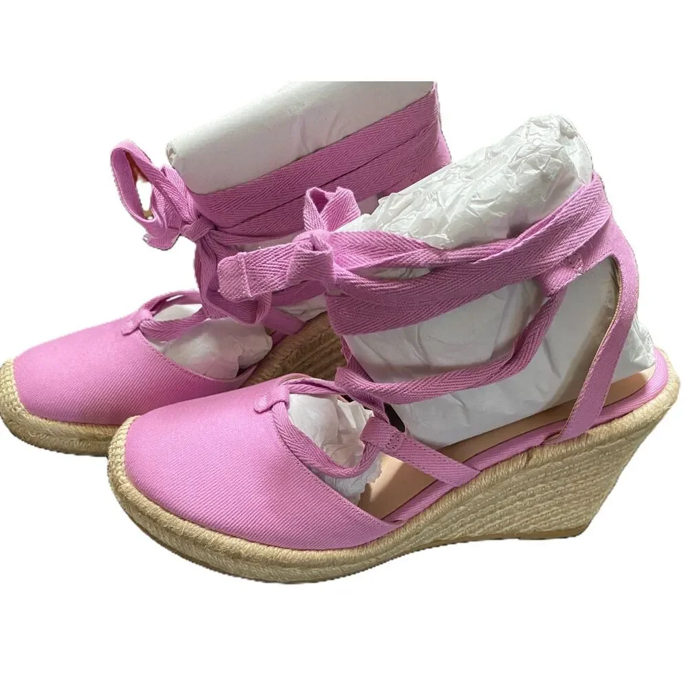 NWT + box, Stuart Weitzman Altdup Canvas Espadrille Wedge Sandal Lilac 8B